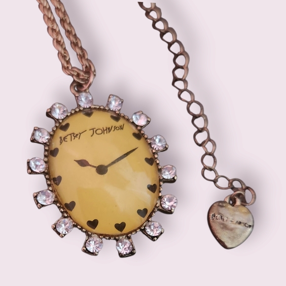 Rare Vintage Betsey Johnson Gold Clock Time Flies Pendant Necklace - Picture 5 of 8